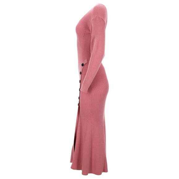 Self-Portrait Asymmetric Knitted Midi Dress in Pink Wool Brown Size Large NWT - Picture 3 of 5